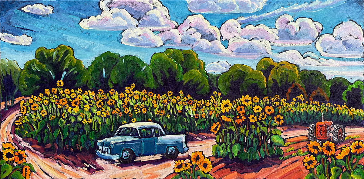 Floral original 5  Sunflower field 12X16 canvas painting – Sarah Gohman  Art & Design