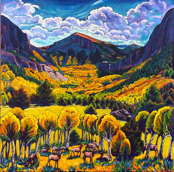 Telluride With Elk Herd 48x48