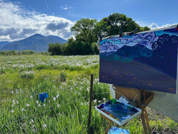 Taos Mountain With Wild Blue Iris 24x36