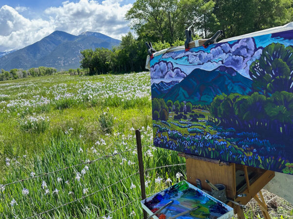 Taos Mountain With Wild Blue Iris 24x36