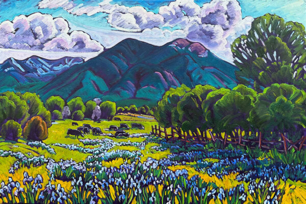 Taos Mountain With Wild Blue Iris 24x36