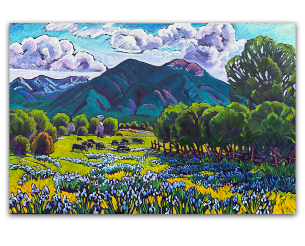 Taos Mountain With Wild Blue Iris 24x36