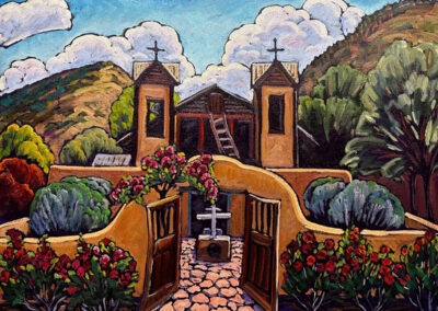 El Santuario de Chimayo, With Summer Roses 24x30