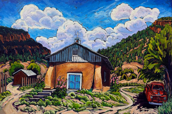 Placita Chapel With Summer Clouds and Old Red 24x36