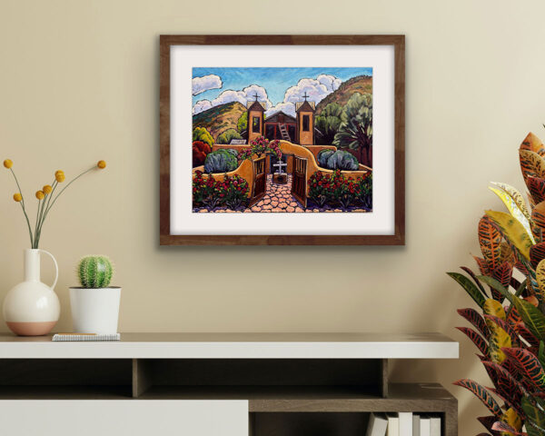 Chimayo Chapel With Summer Roses PRINT Reproduction 12x16 Image area - Image 2