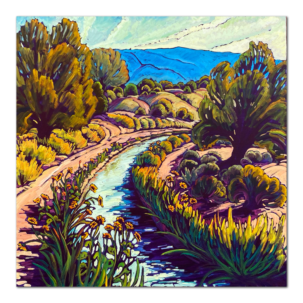 Summer South Valley Acequia 36x36 - Krysteen Waszak Art
