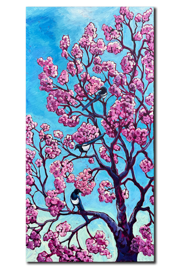 Spring Cherry Tree With Magpies 24x48