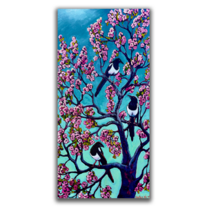 Magpies in The Apple Tree 18x36